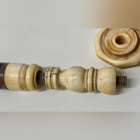 19th Century Antique Turned Bone Stacked Leather Walking Stick England - Picture 5 of 16